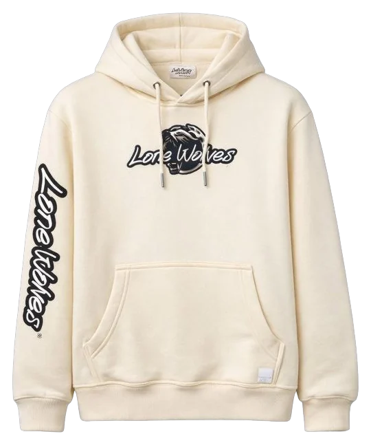 Cream LONE WOLF embroidered Hoodie