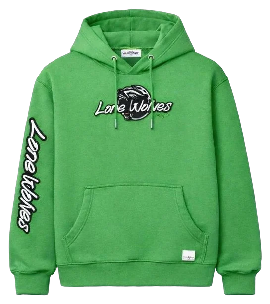 Green LONE WOLF embroidered Hoodie