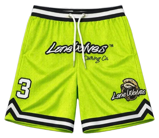Lime Green LONE WOLF premium Shorts