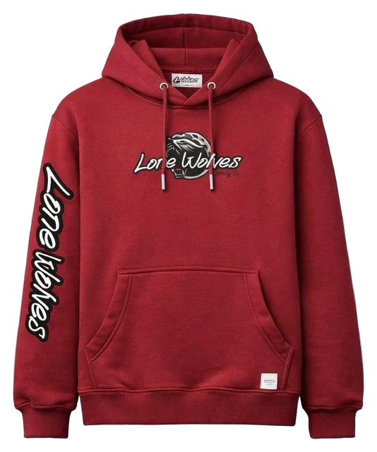 Maroon LONE WOLF embroidered Hoodie